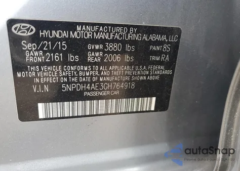 2016 Hyundai Elantra Se из США, поврежденный, VIN 5NPDH4AE3GH764918